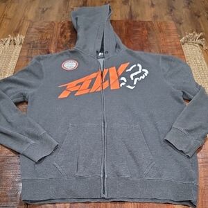 Fox Racing Gray Hoodie Sweatshirt with Bold Orange Logo